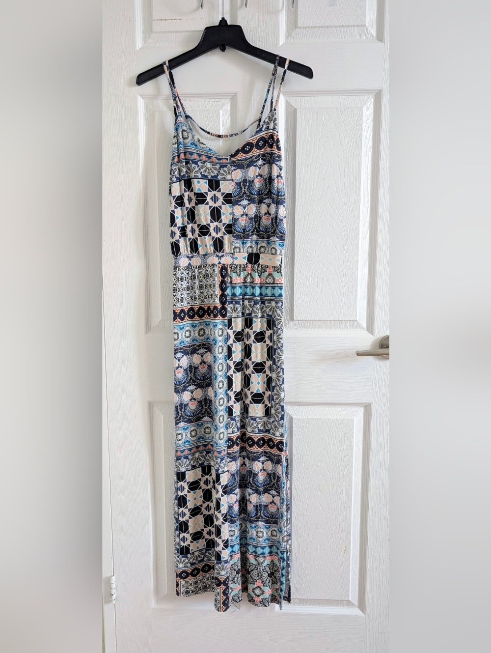 Warehouse London Blue Patchwork Floral Geometric Print Maxi Dress - US 4 Boho